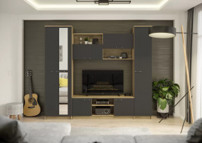 Гостиная Герда Дуб крафт серый/Антрацит в Когалыме - kogalym.mebel-tymen.ru | фото