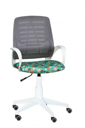 Кресло Ирис WHITE сетка W-02 (серая)/ ткань Т58 (мячики на зеленом) (подлокот.084) белая крестовина в Когалыме - kogalym.mebel-tymen.ru | фото