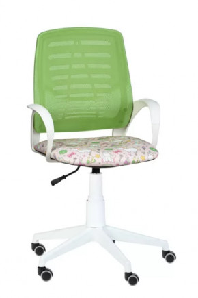 Кресло Ирис WHITE, сетка W (салатовая)/ткань Т54 (единорог) (подлокот.084) белая крестовина в Когалыме - kogalym.mebel-tymen.ru | фото