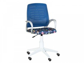 Кресло Ирис WHITE сетка W-05 (синяя)/ткань Т55 (космос на синем) (подлокот.084) белая крестовина в Когалыме - kogalym.mebel-tymen.ru | фото