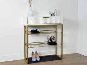 Обувница Вельвет белое дерево/белый матовый/золото в Когалыме - kogalym.mebel-tymen.ru | фото