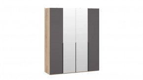 Шкаф для одежды (580) с 2 глухими и 2 зеркальными дверями «Порто» Яблоня Беллуно, Графит софт в Когалыме - kogalym.mebel-tymen.ru | фото