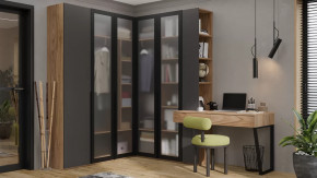 Спальный гарнитур «Порто» №5 Яблоня Беллуно/Графит софт/Стекло сатин черное в Когалыме - kogalym.mebel-tymen.ru | фото