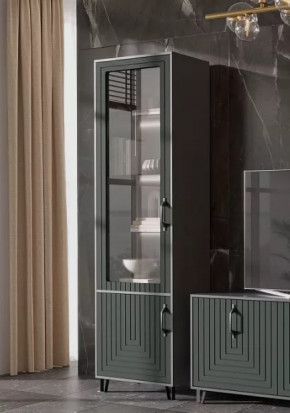 Стеклопенал Квадро М-1 серый графит/софт пестовый в Когалыме - kogalym.mebel-tymen.ru | фото