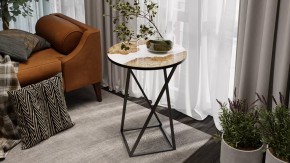 Стол журнальный ДП 1-03-05 исп. 2 Черный, Стекло с рисунком Слэб белый в Когалыме - kogalym.mebel-tymen.ru | фото