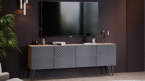 Тумба ТВ с опорами Танго Дуб крафт золотой/Холст вулкан в Когалыме - kogalym.mebel-tymen.ru | фото